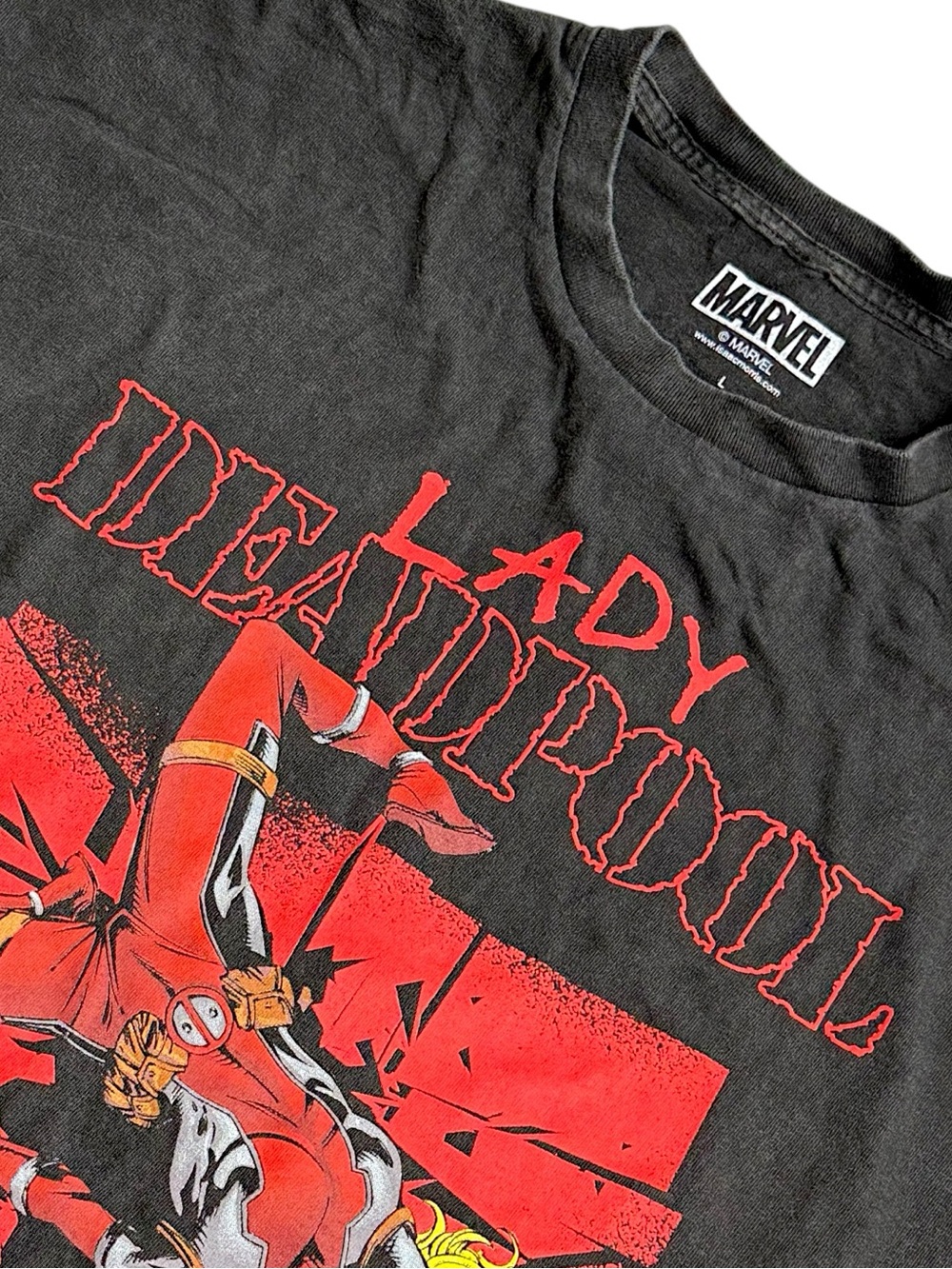 Marvel Lady Deadpool Graphic T Shirt Mens L Black Comic Anime Streetwear Tee